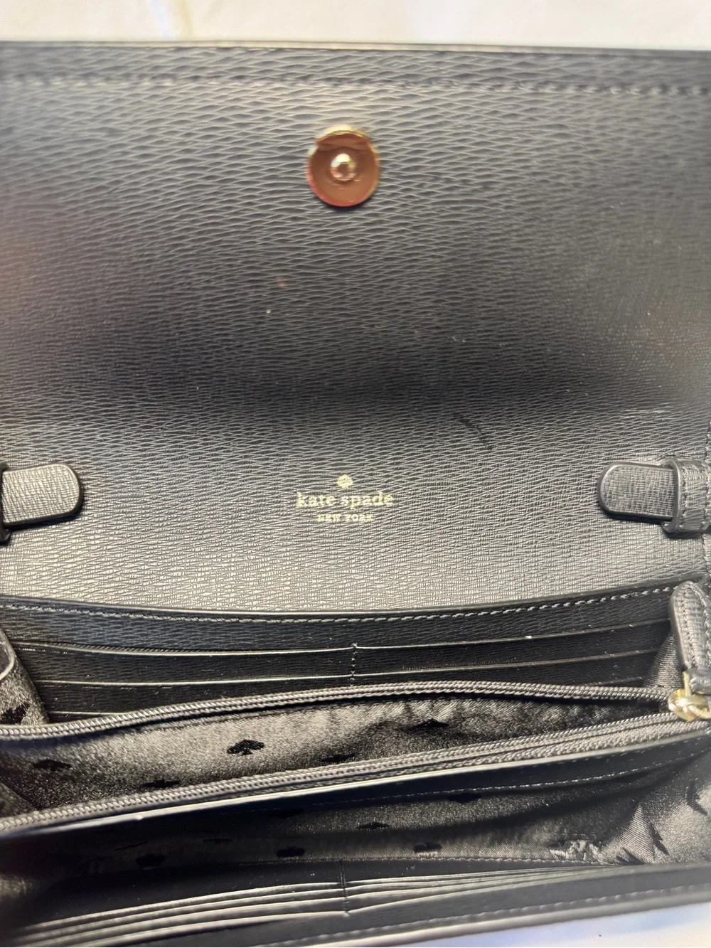 kate spade Black Pebbled Leather Chain Crossbody Wallet
